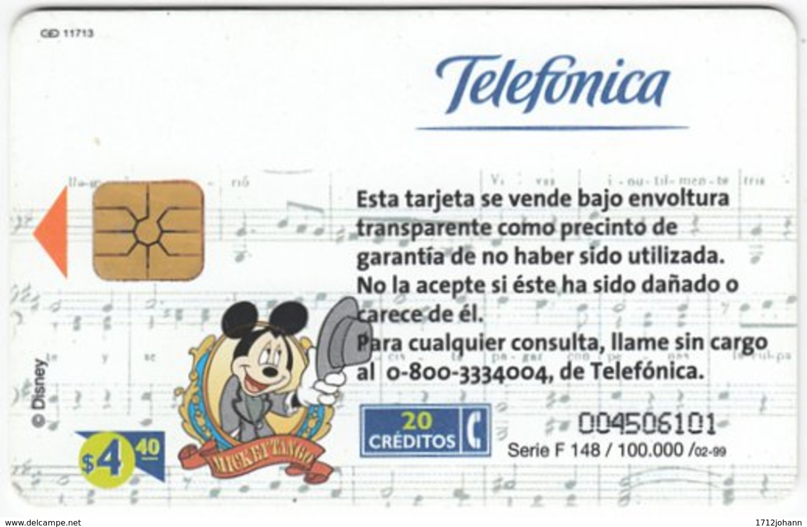 ARGENTINIA A-410 Chip Telefonica - Walt Disney, Mouse Family - Used - Argentine