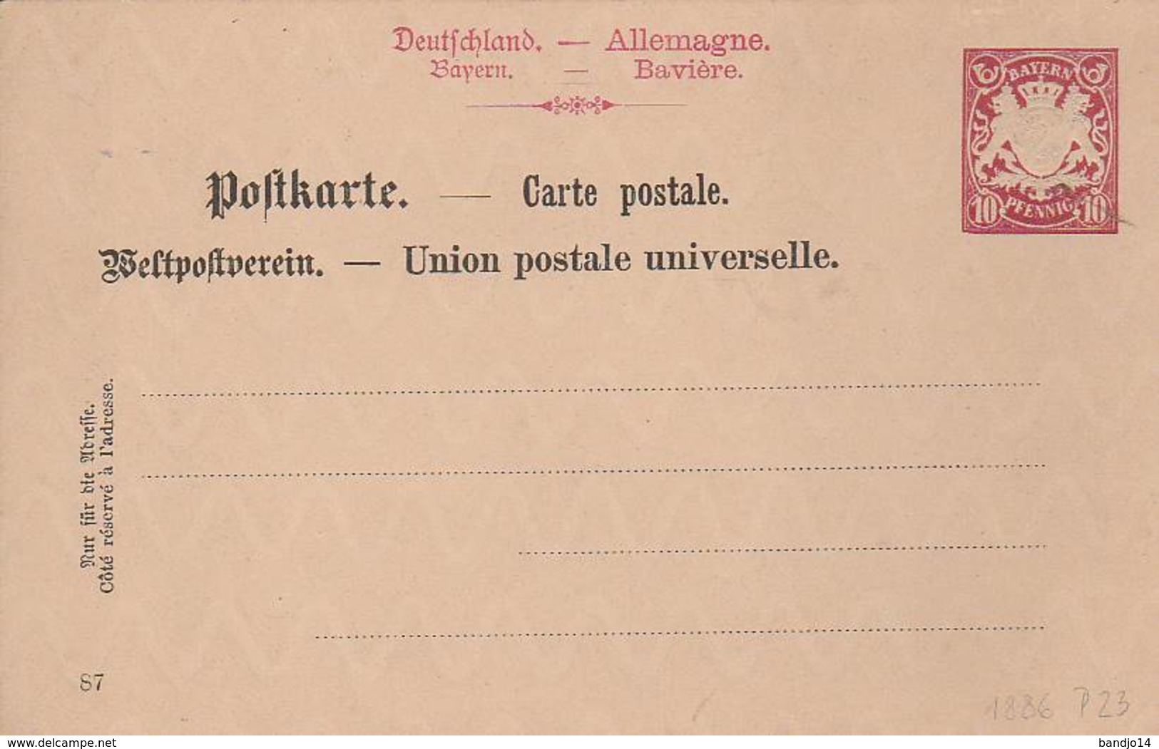 Baviere - Entier Postal - Andere & Zonder Classificatie