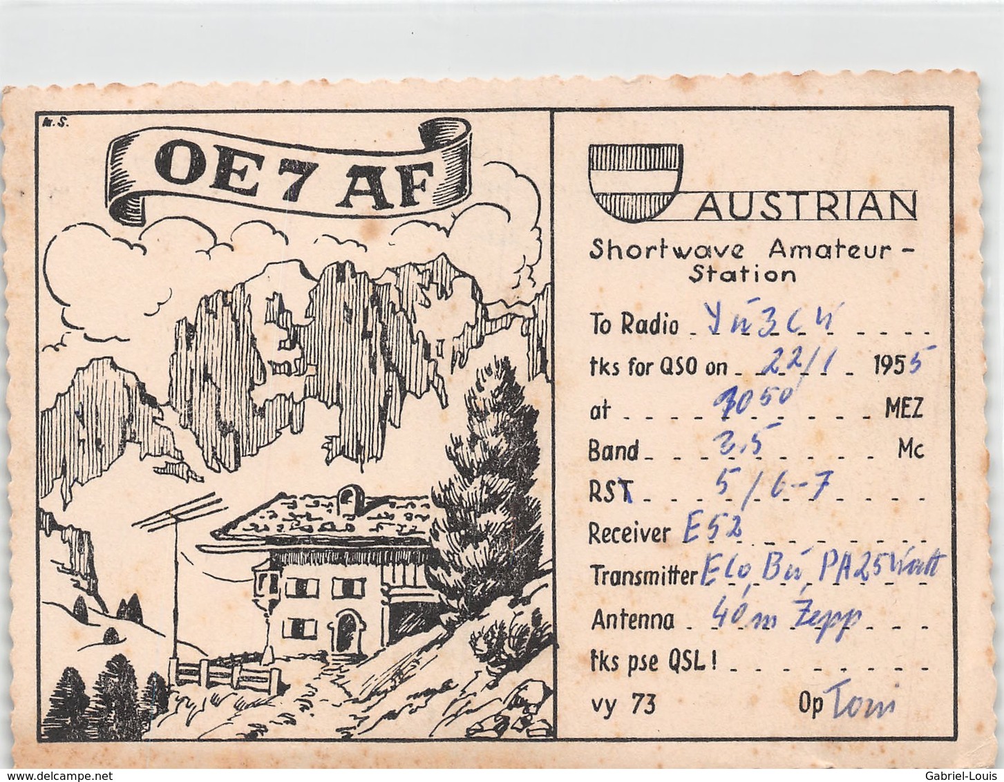 QSL Cards - OE 7 AF - Austrian -   Shortwave Amateur Station -1955 - Radio Amatoriale