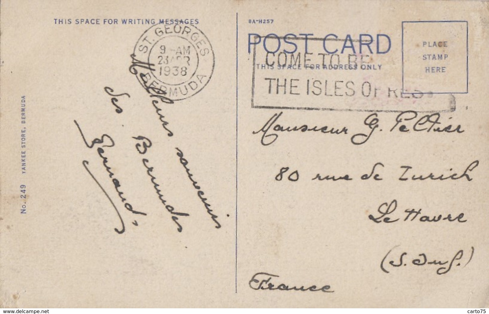 Amérique - Antilles - Bermuda - Tom Moore's House - The Irish Poet - 1938 Postmarked St Georges 1938 - Bermuda