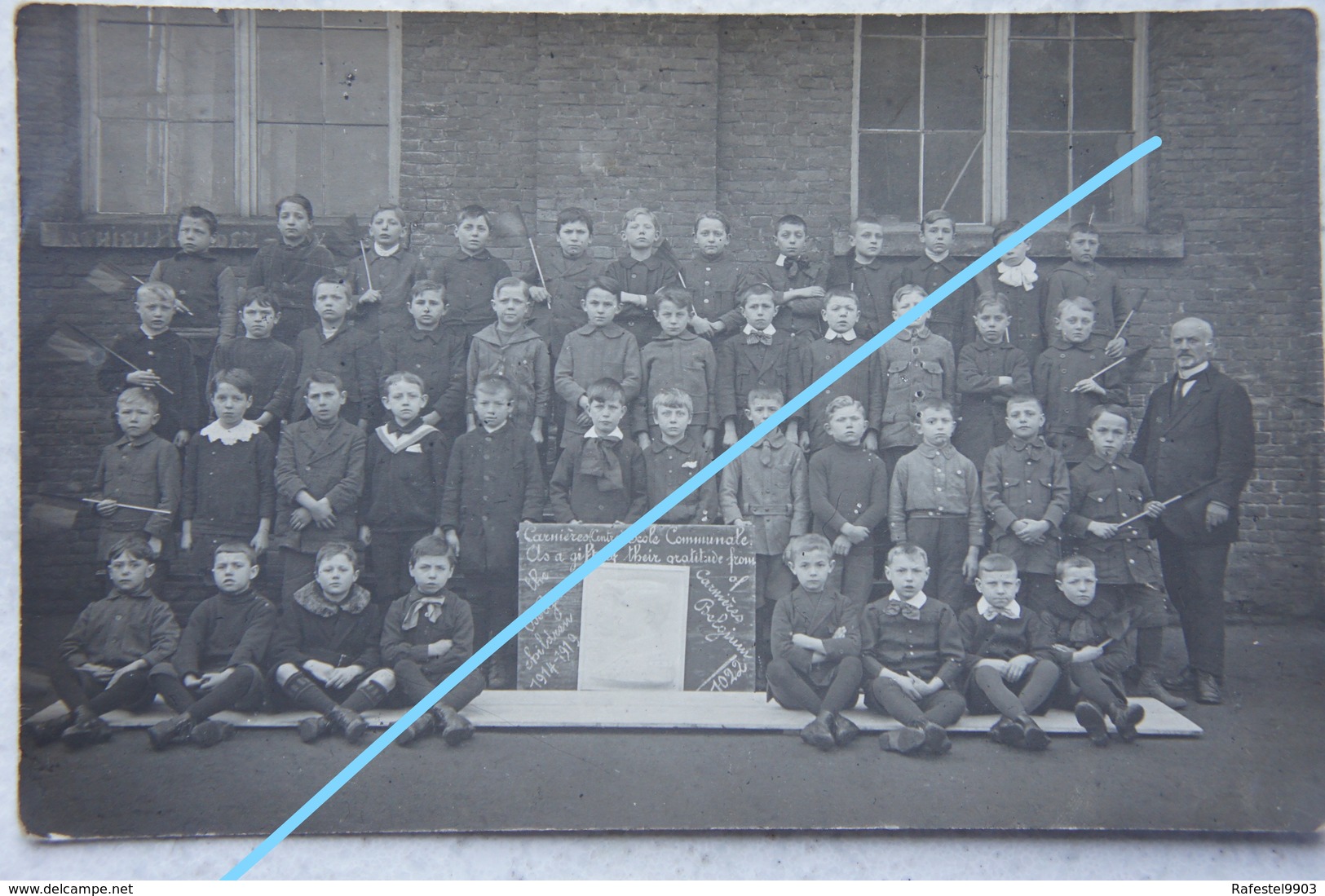 Photo CARNIERES Région Piéton Bascoup Morlanwelz Photo De Classe Garçon Thanks To USA From Belgian Children 1914-19 - Lieux