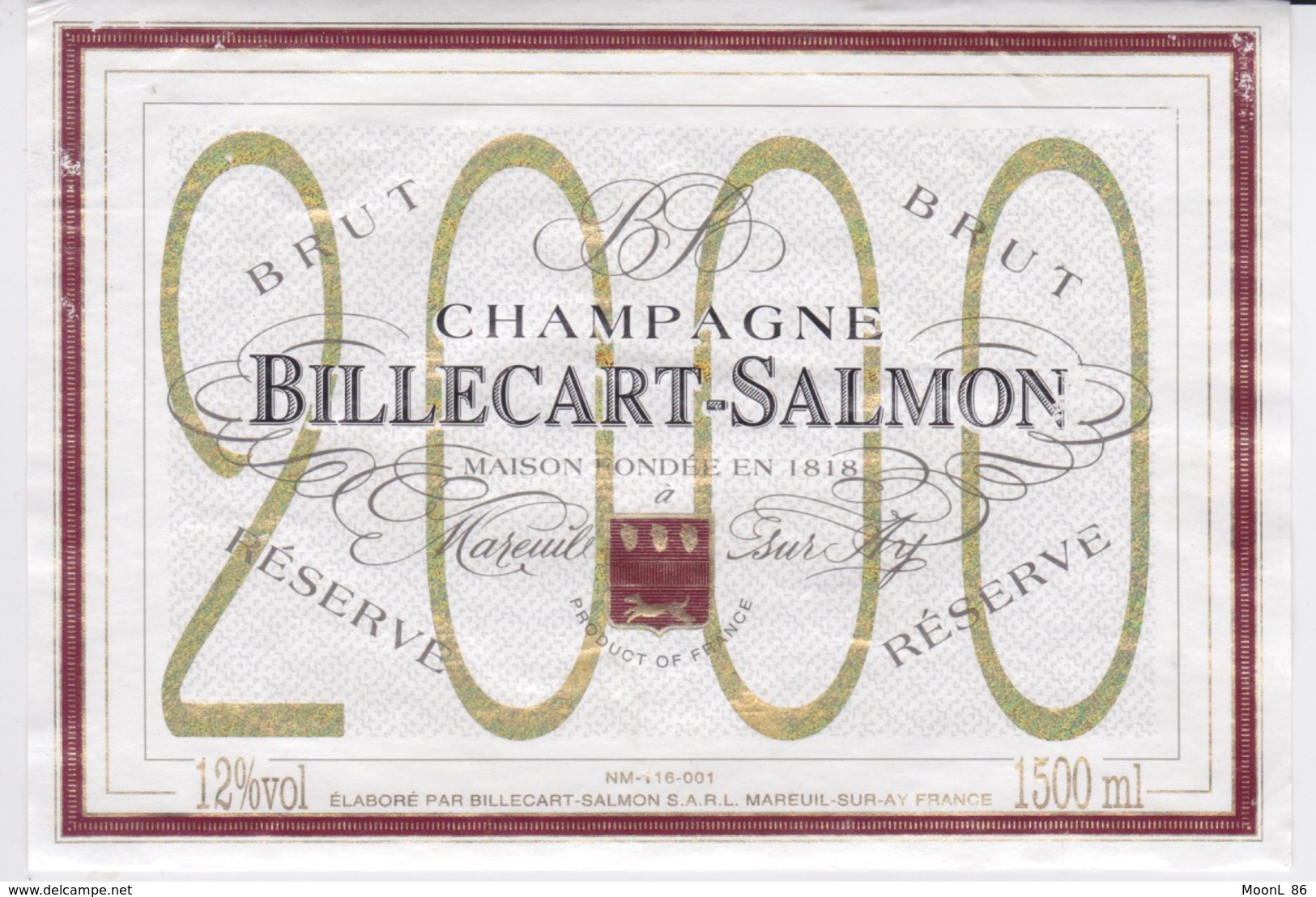 ETIQUETTE CHAMPAGNE - CUVEE 2000 - BILLECART-SALMON  RESERVE 1,5 LITRE - Champagne