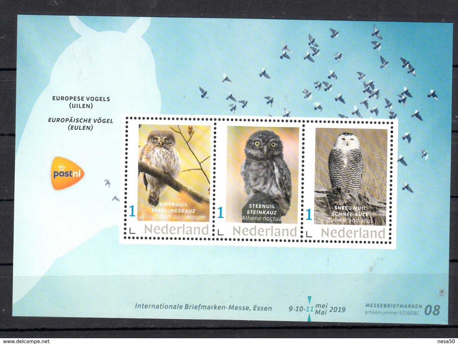 Nederland Briefmarken-Messe Essen 2019 Beurszegel Nr 8 Thema: Europese Uilen, Owl, Dwerguil, Steenuil, Sneeuwuil - Nuovi