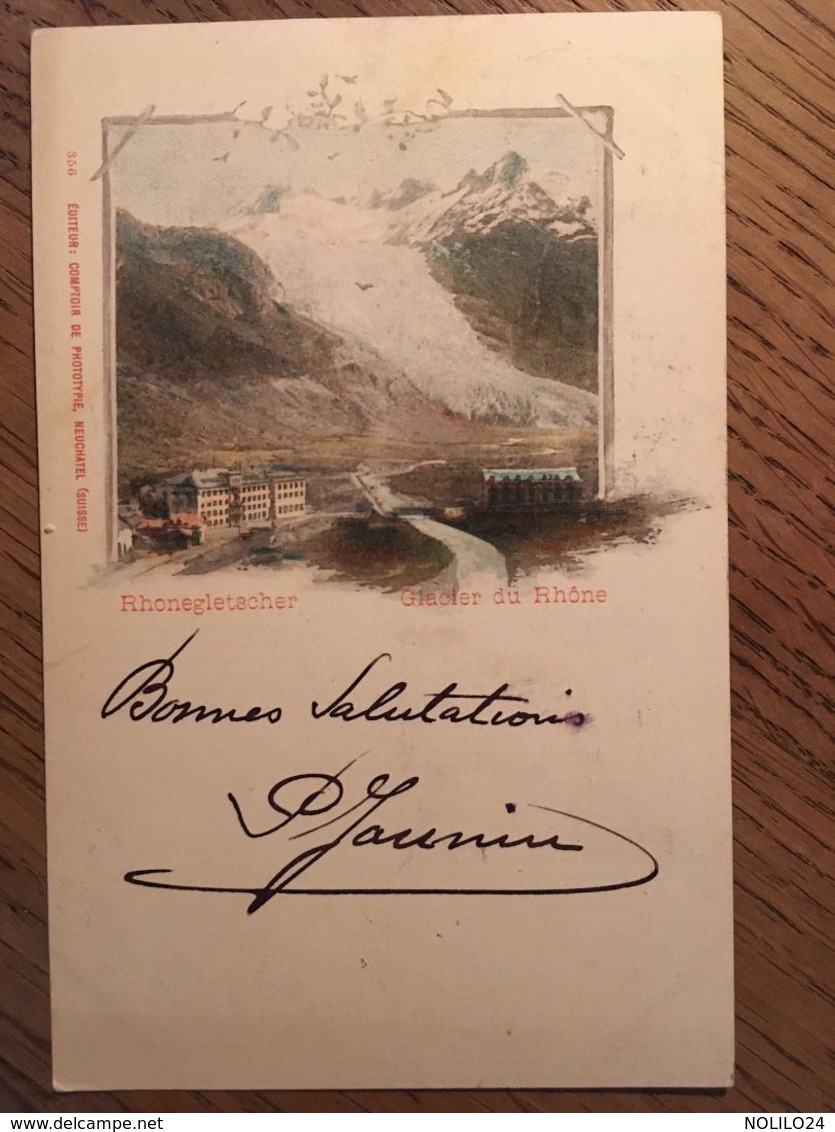 CPA, Suisse, Illustration, Rhonegletscher Glacier Du  Rhône, éd Comptoir De Phototypie, Neuchâtel, écite En 1899, Timbre - Neuchâtel