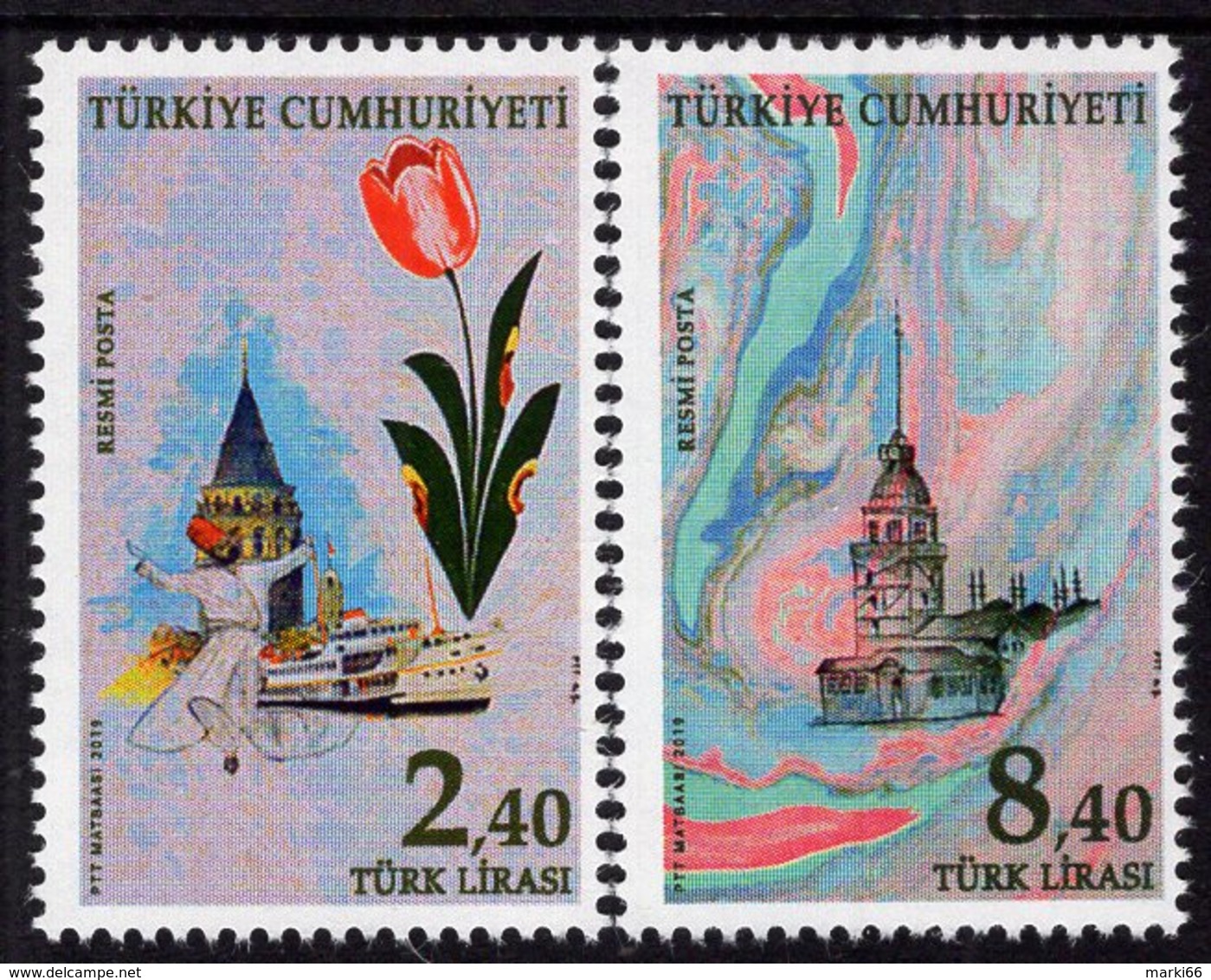 Turkey - 2019 - Marbling Themes - Mint Official Stamp Set - Francobolli Di Servizio
