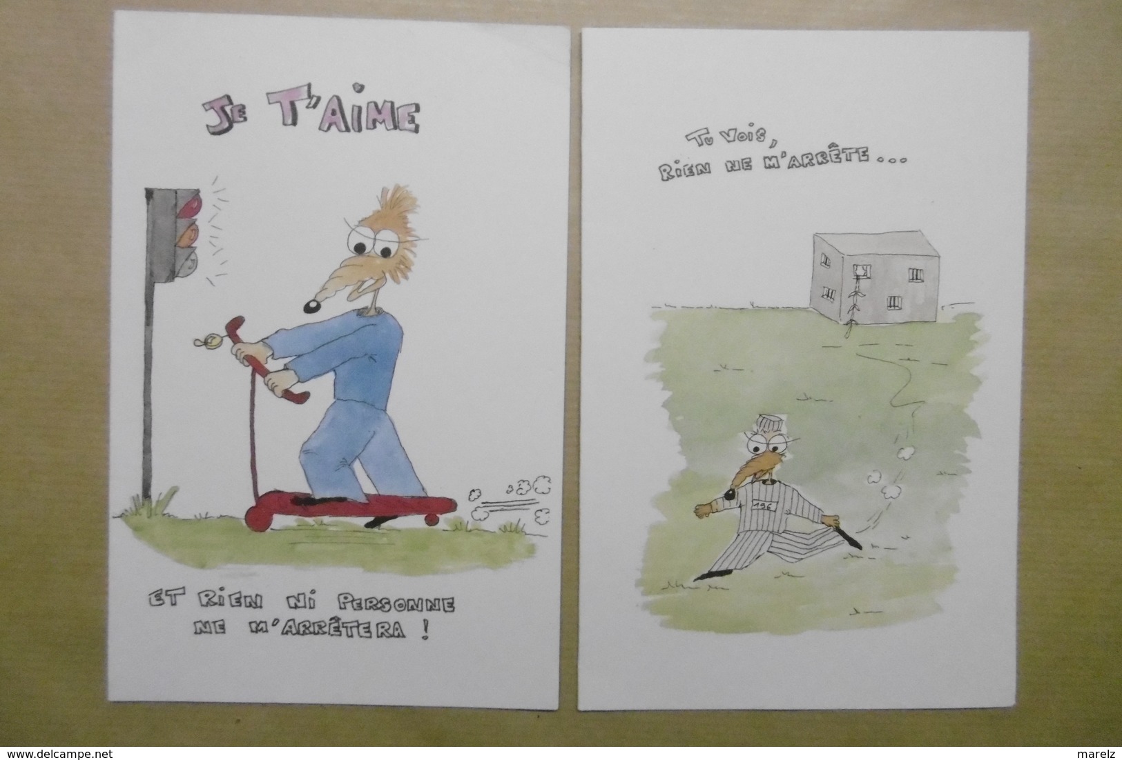 Humour Amour Animaux RAT Souris Mouse En Trottinette Et Rat Prisonnier En Cavale Prison - Lot De 2 Cartes - Humor