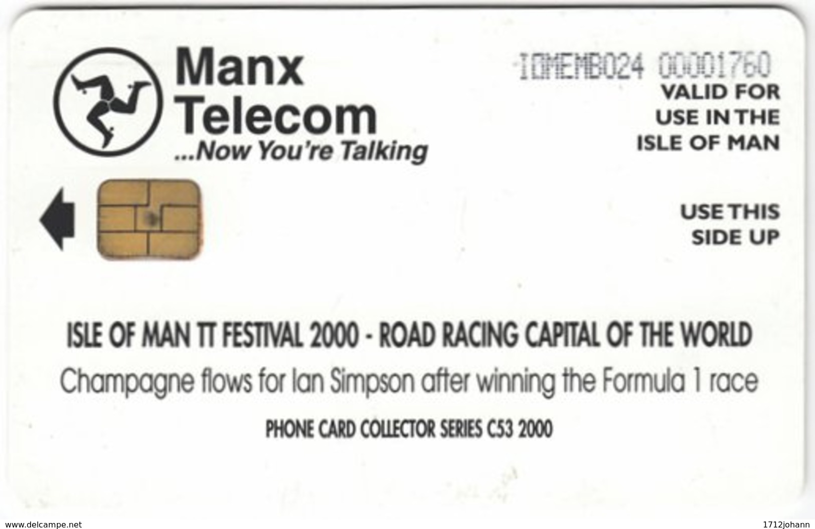 ISLE OF MAN A-033 Chip Telecom - Sport, Motorbike Race - Used - [ 6] Isle Of Man