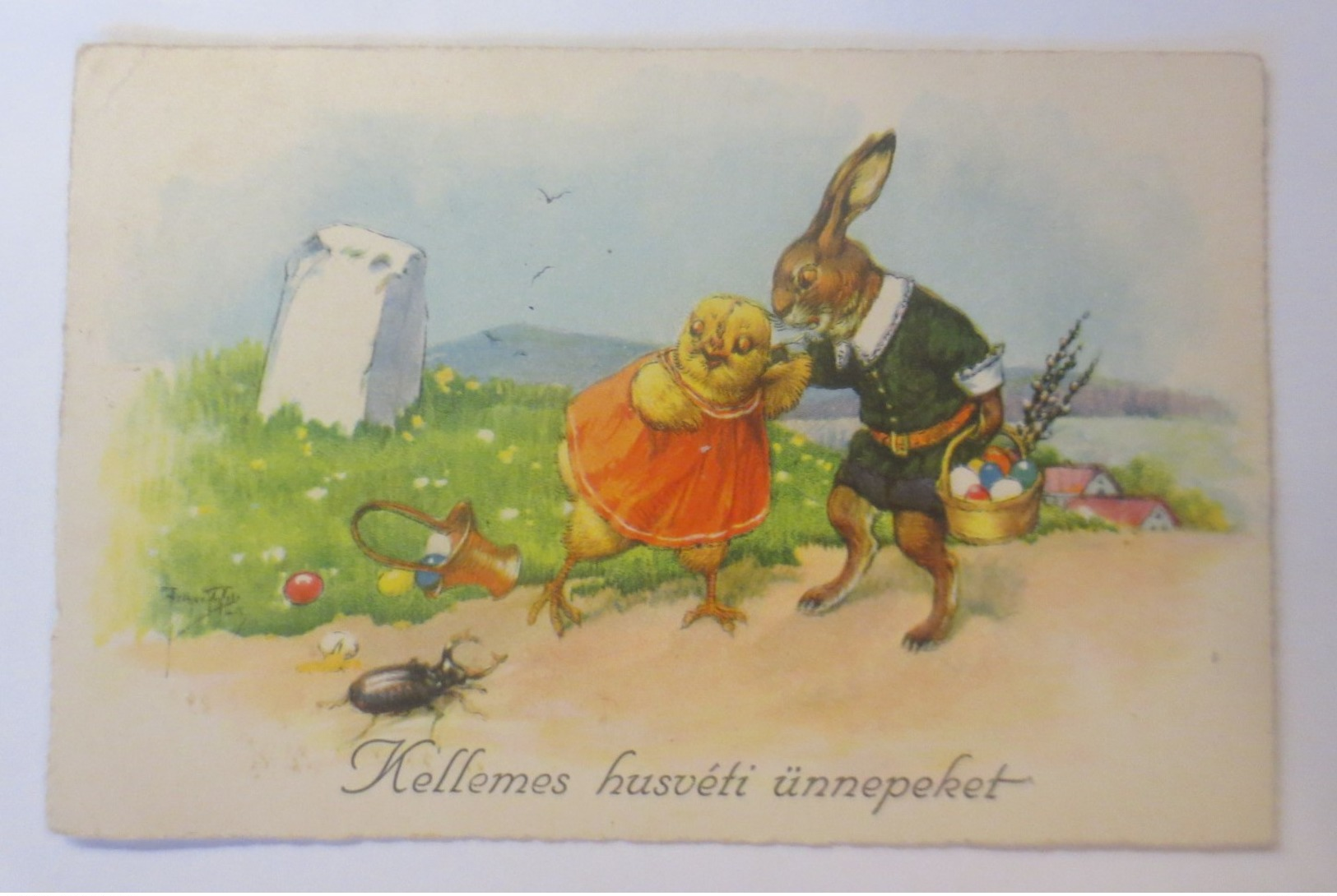 Ostern, Osterhase, Küken, Hirschkäfer, Ostereier,  1928  ♥ (34583) - Ostern