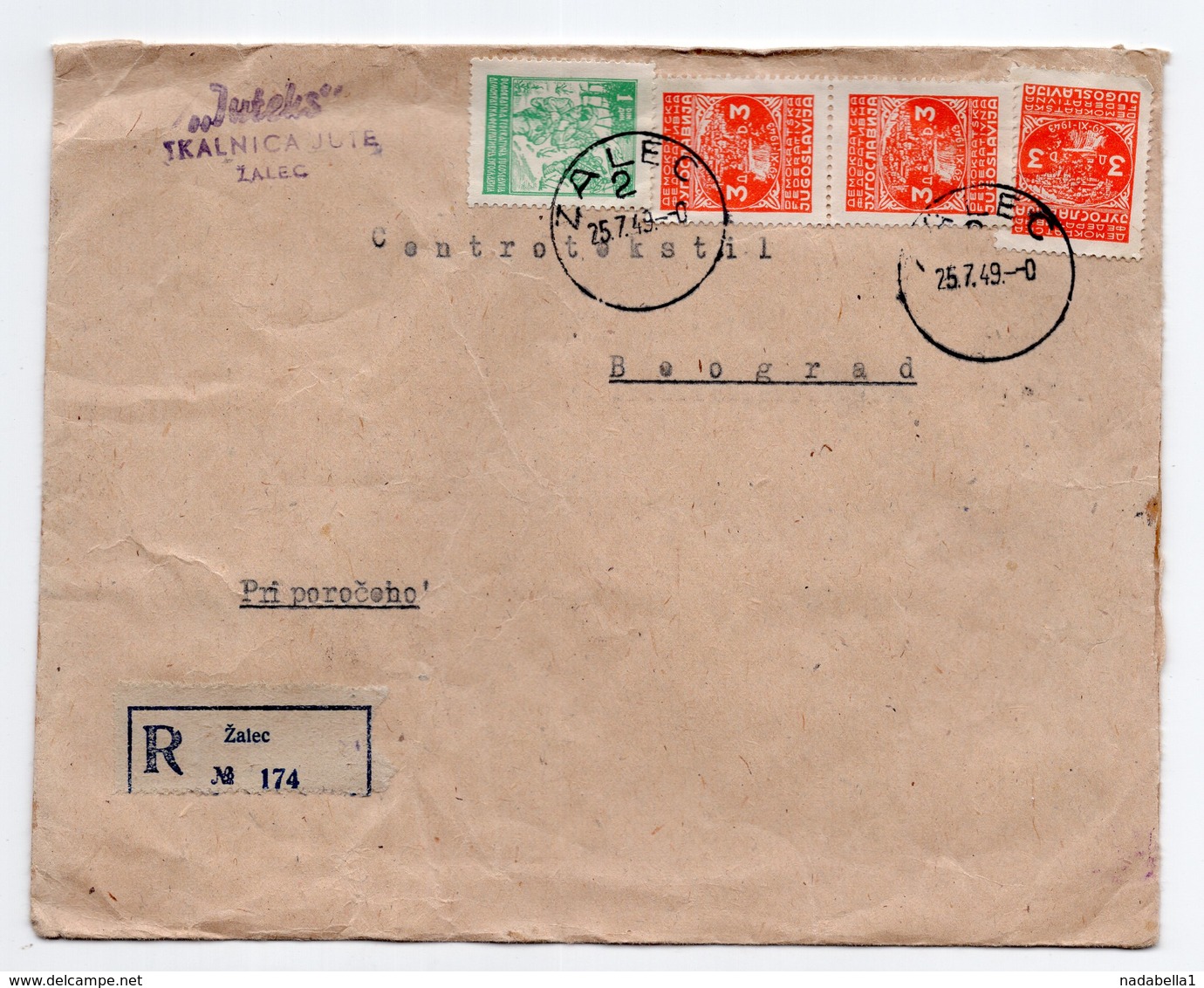 1949 YUGOSLAVIA, SLOVENIA, ZALEC TO BELGRADE, REGISTERED COVER - Briefe U. Dokumente