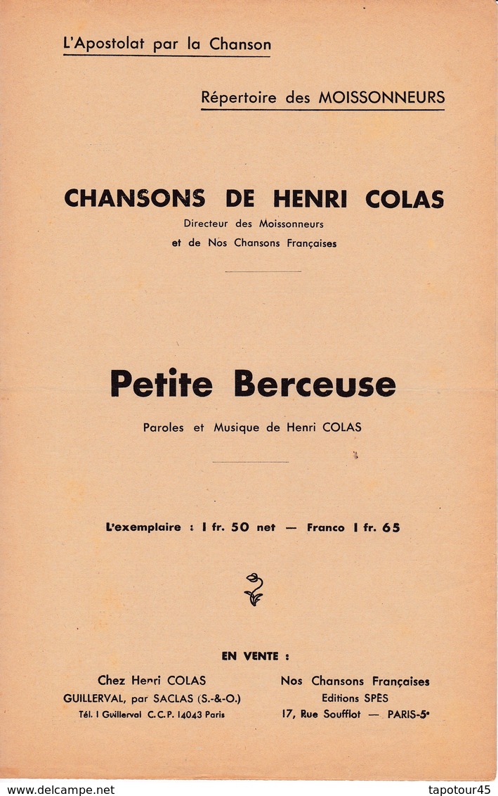 Petite Berceuse  / Partition  Musicale Ancienne Et Poésie >10/11 C)  "Henry Colas" - Choral