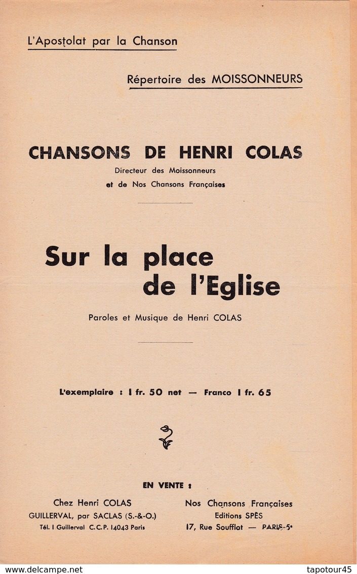 Sur La Place De L'église   /10/11 C)  "Henry Colas" Partition  Musicale Ancienne Et Poésie - Chorwerke