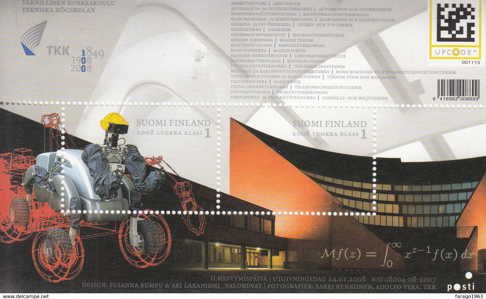 2008 Finland University Of Technology Science Math Robots Souvenir Sheet Complete MNH - Ongebruikt