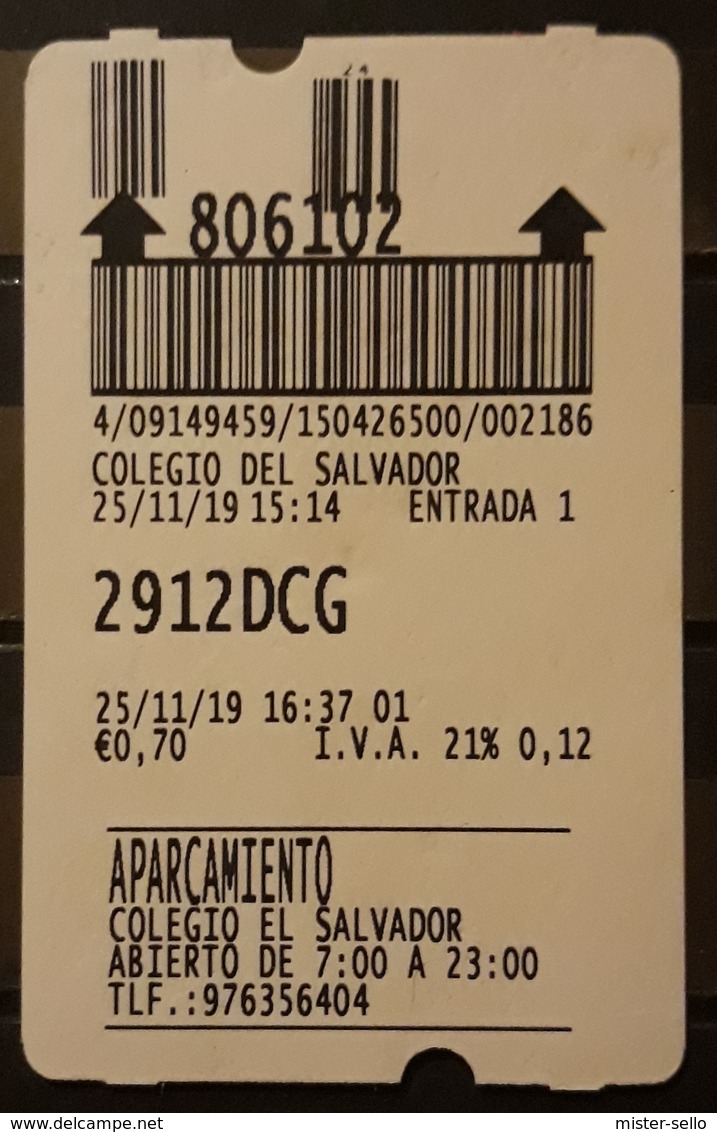 TICKET - PARKING - APARCAMIENTO COCHES - CARS. - Tickets - Entradas