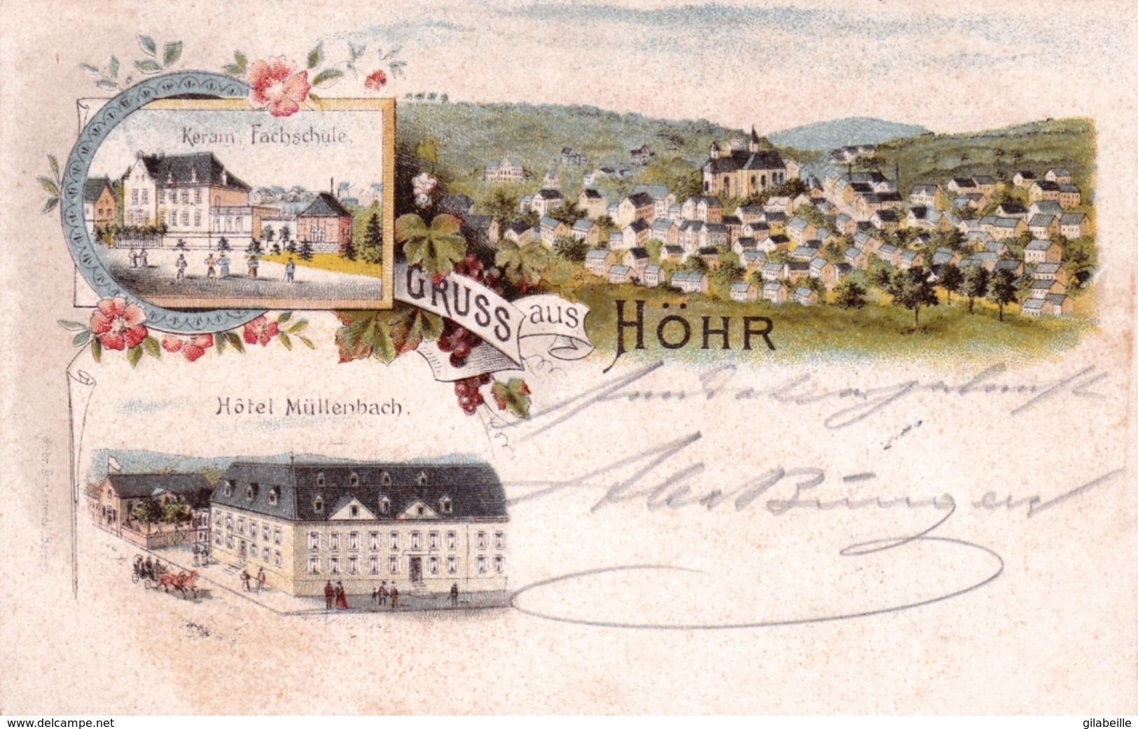 Gruss Aus Höhr-Grenzhausen - Hotel Mullenbach - Keram Fachschule -  Litho 1899 - Autres & Non Classés