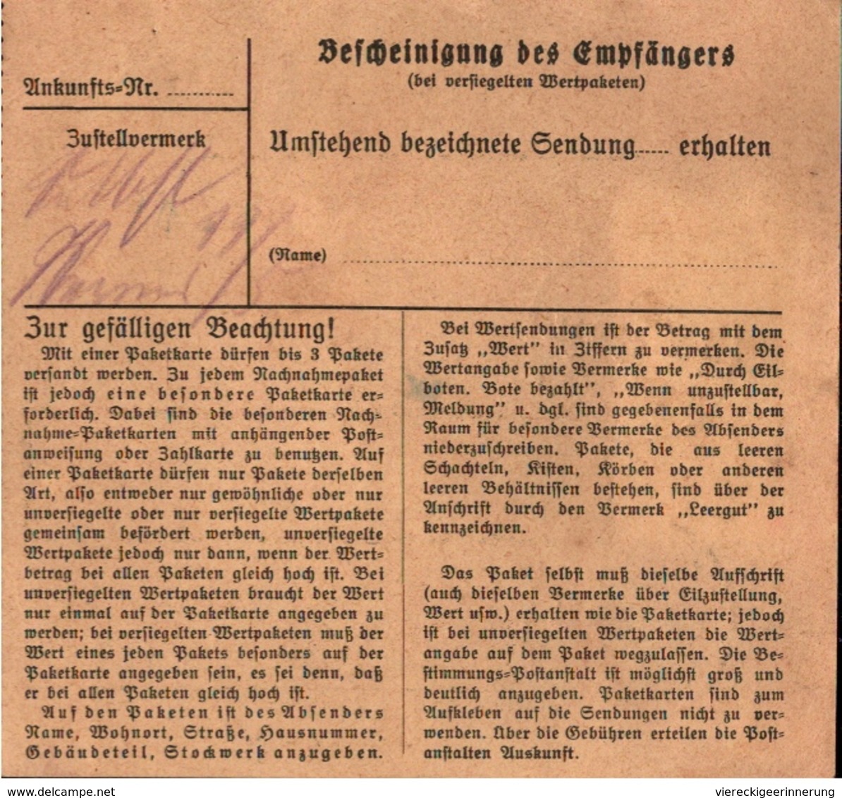 ! 1934 Paketkarte Deutsches Reich, Minden - Briefe U. Dokumente
