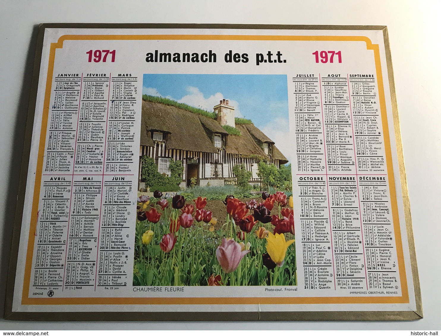 Calendrier Almanach Des P.T.T AIN - 1971 - Chaumiere Fleurie - Grand Format : 1971-80