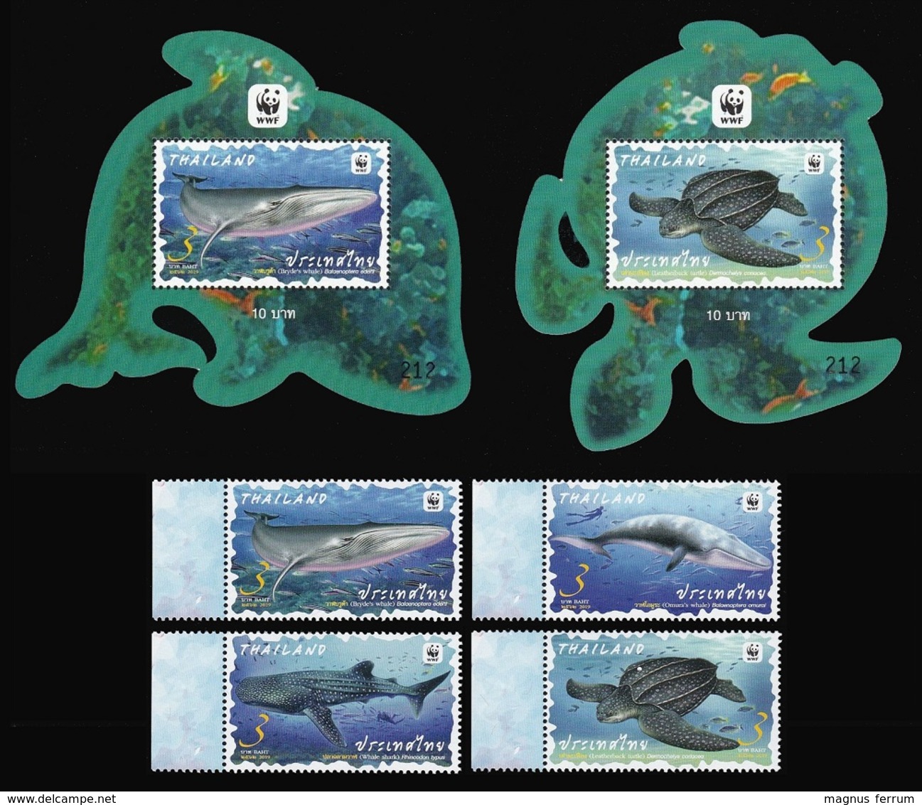 2019 Thailand, Marine Fauna, Whales, Shark, Turtle, WWF, 2 Sheets+4 Stamps - Unused Stamps