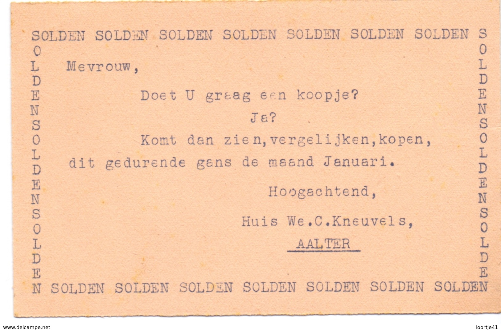 Pub Reclame - Kaart Solden Huis Kneuvels - Aalter  1960 - Reclame