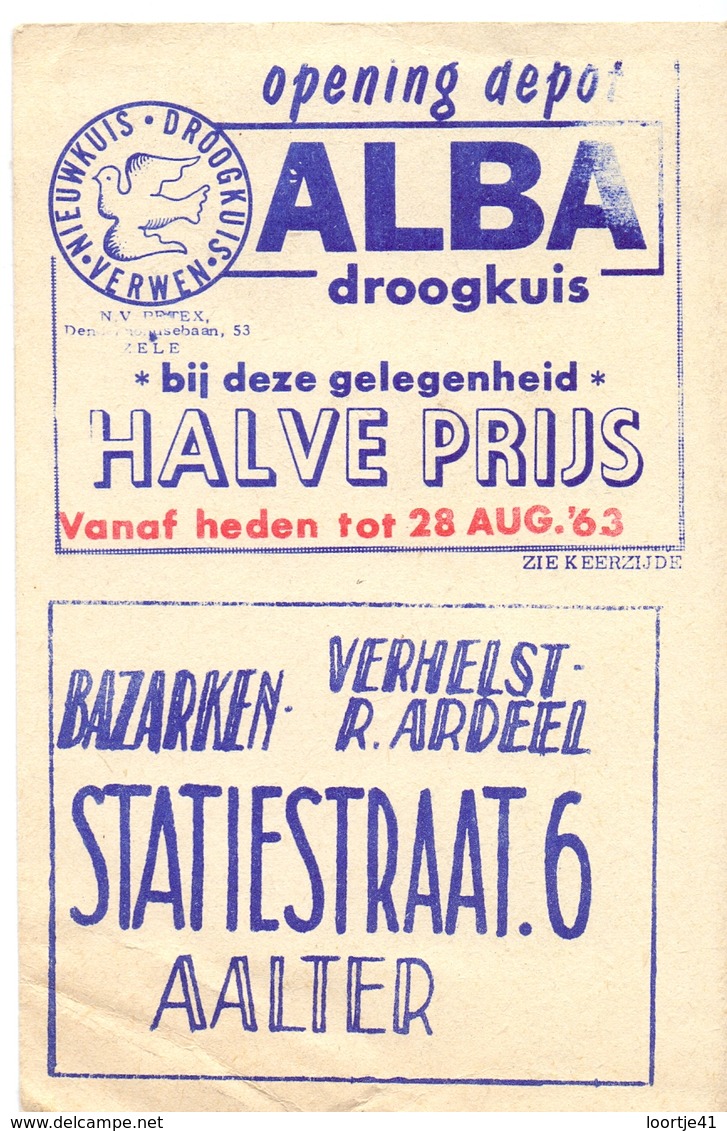 Pub Reclame - Droogkuis ALBA - Bazarken  Verhelst Ardeel - Aalter 1963 - Publicités