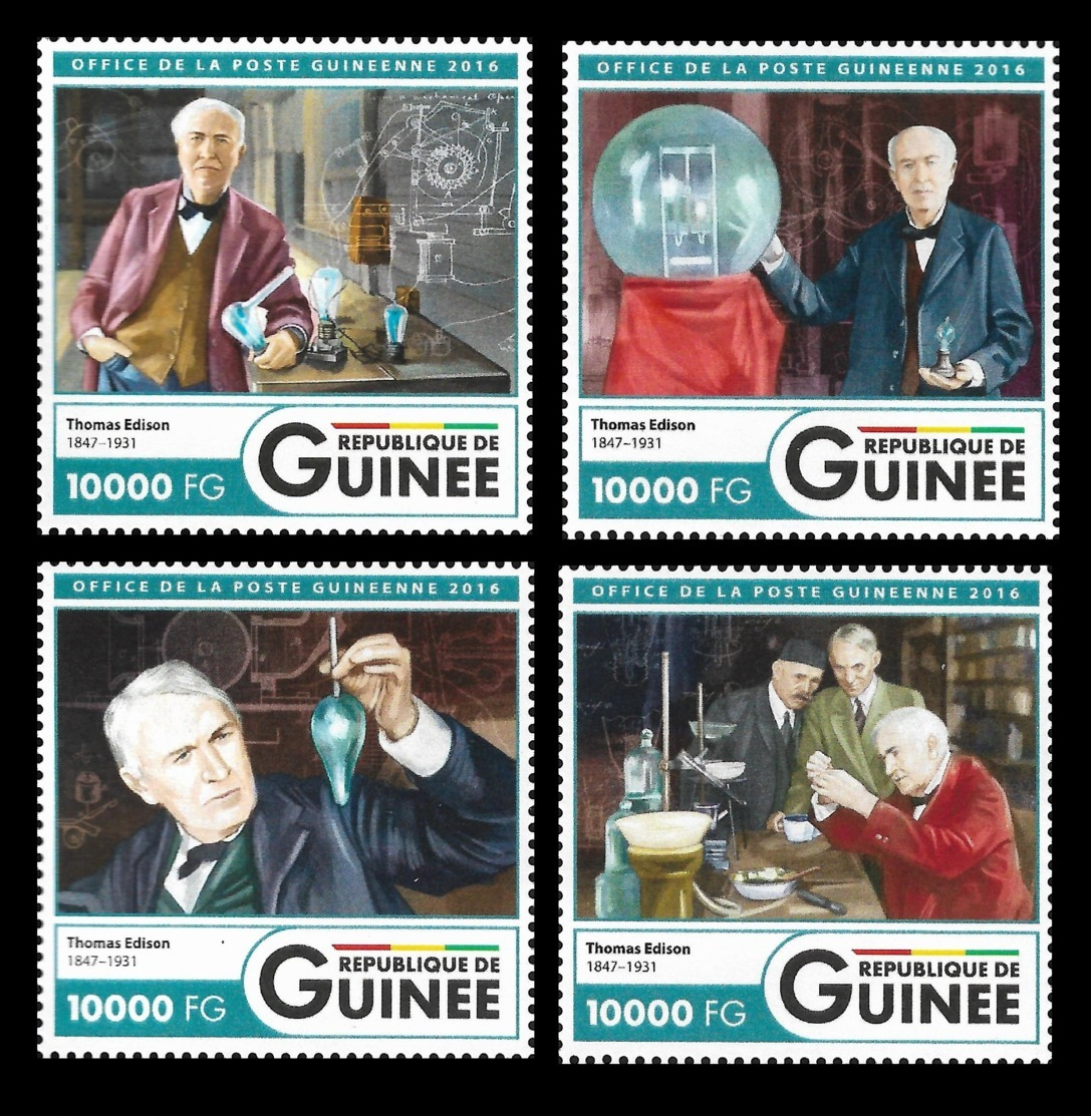 Guinee Thomas Edison Bulb Inventor 4v Set Michel:12001-12004 - Other & Unclassified