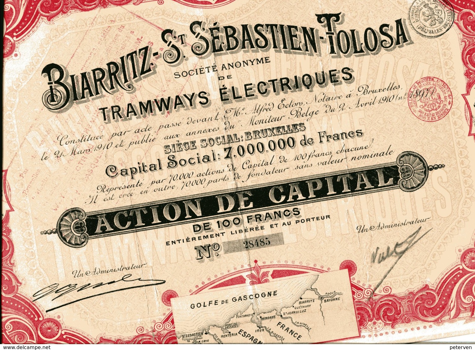Tramways Électriques  De BIARRITZ-St. SÉBASTIEN-TOLOSA; Action De Capital - Railway & Tramway