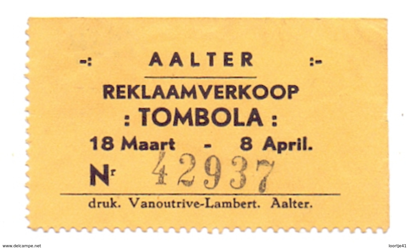 Lot Loterijbiljet Tombola Reklaamverkoop  - Aalter Ca 1960 - Billets De Loterie