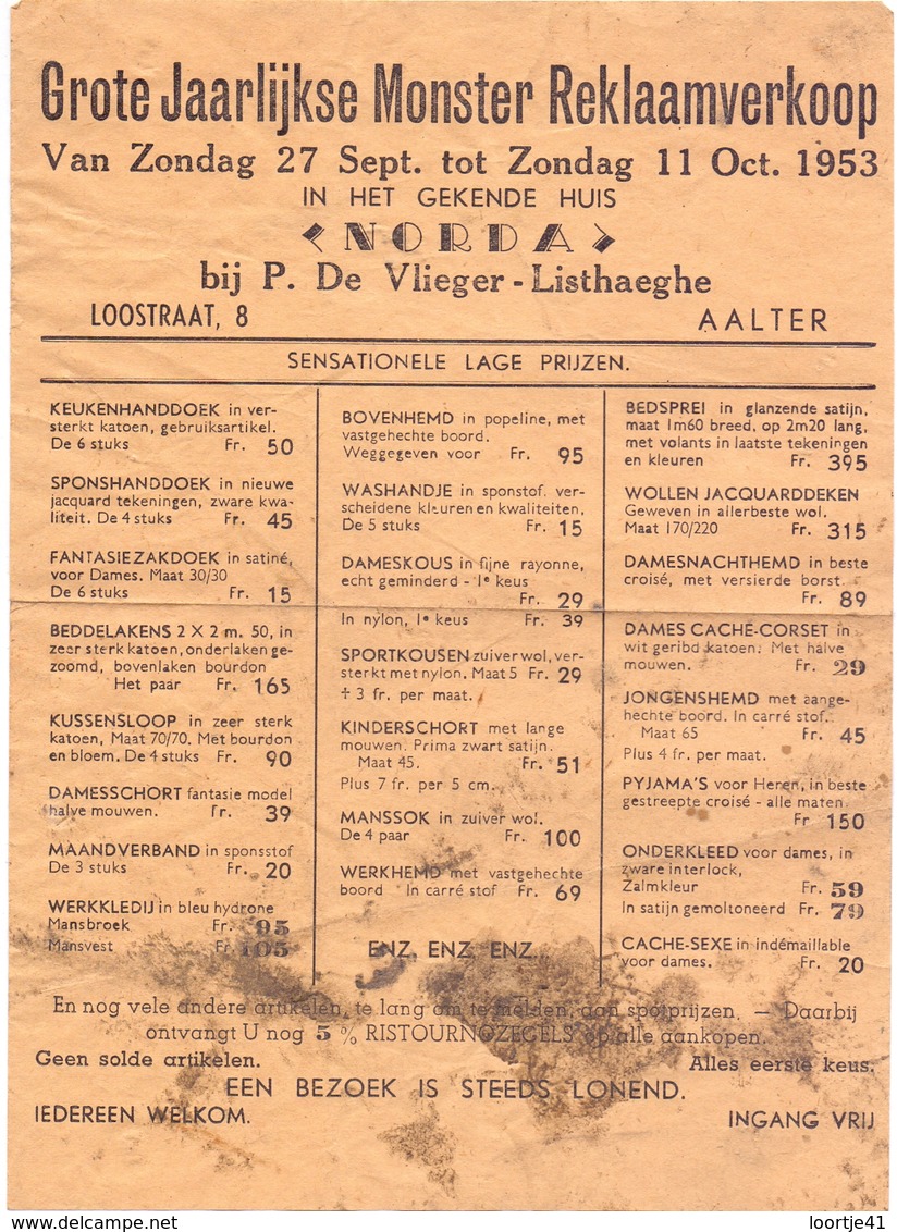 Pub Reclame -  Huis Norda - P. De Vlieger - Listhaeghe - Aalter 1953 - Publicités