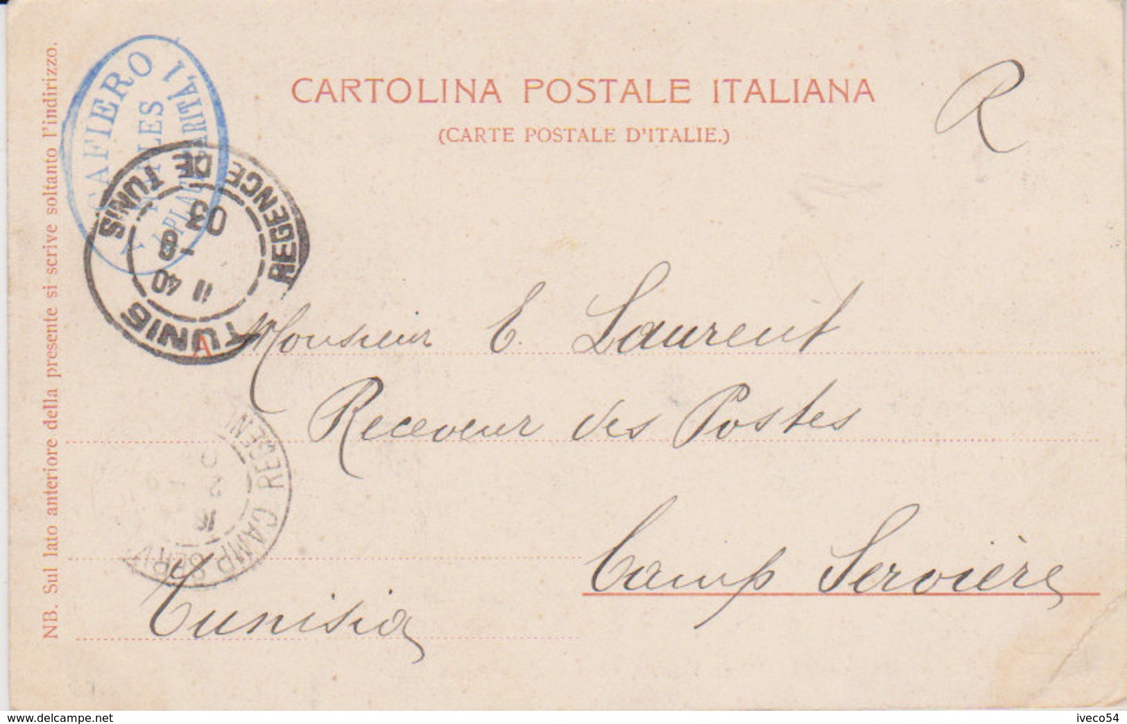 1903 Napoli   Via Partenope " Hôtels Vesuvio , Continental E Royal " (vers Camp De Servieres Tunisie ) - Napoli (Napels)