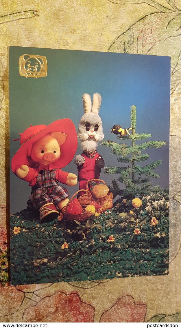 Bunny, Big Tit And Pig / Cochon - GOOD NIGHT, KIDS!  Toy - OLD Soviet PC 1991 - Mushroom, Champignon - Pilze