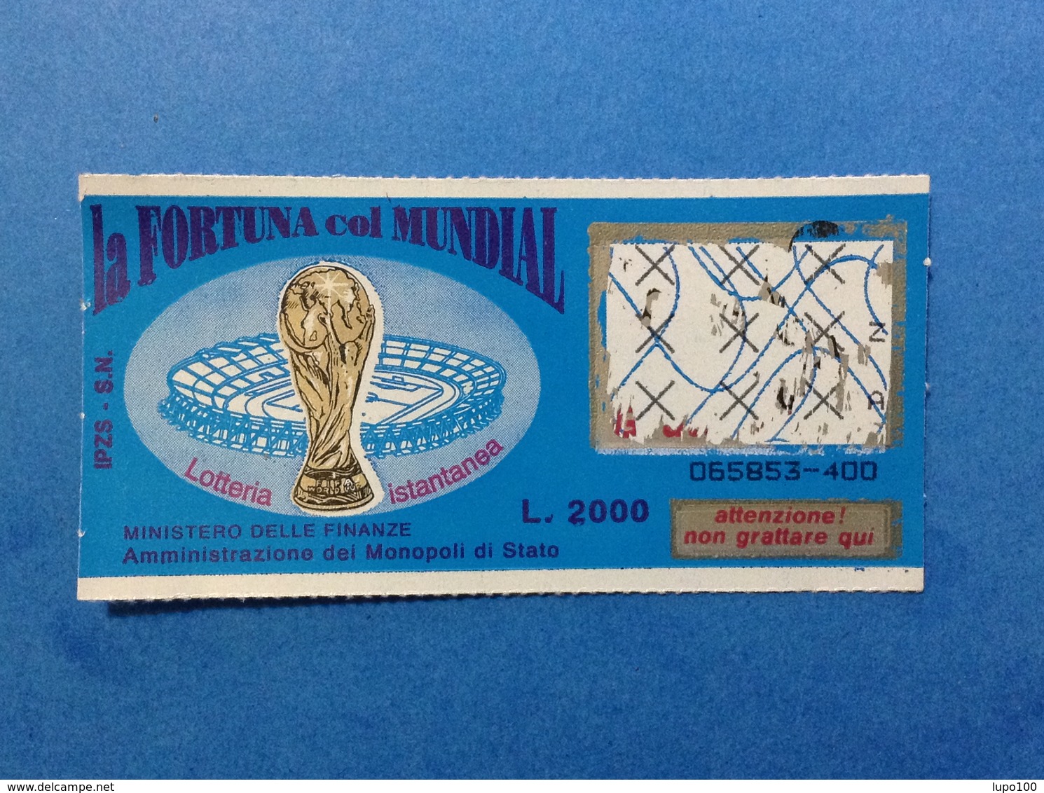 LOTTERIA ISTANTANEA GRATTA E VINCI USATO L. 2000 LA FORTUNA COL MUNDIAL - Lottery Tickets