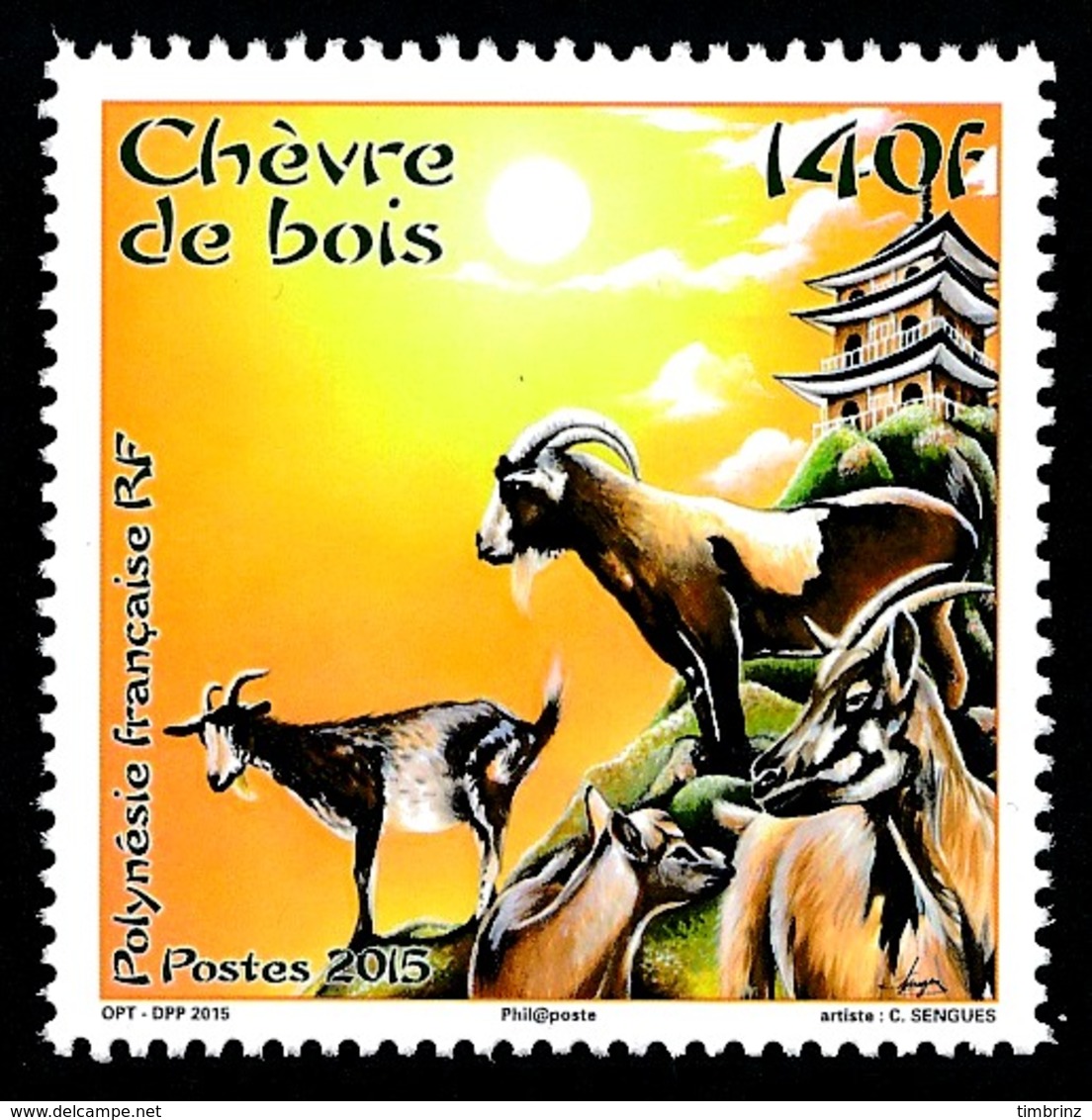 POLYNESIE 2015 - Yv. 1083 **  - Année Lunaire Chinoise De La Chèvre  ..Réf.POL24978 - Neufs