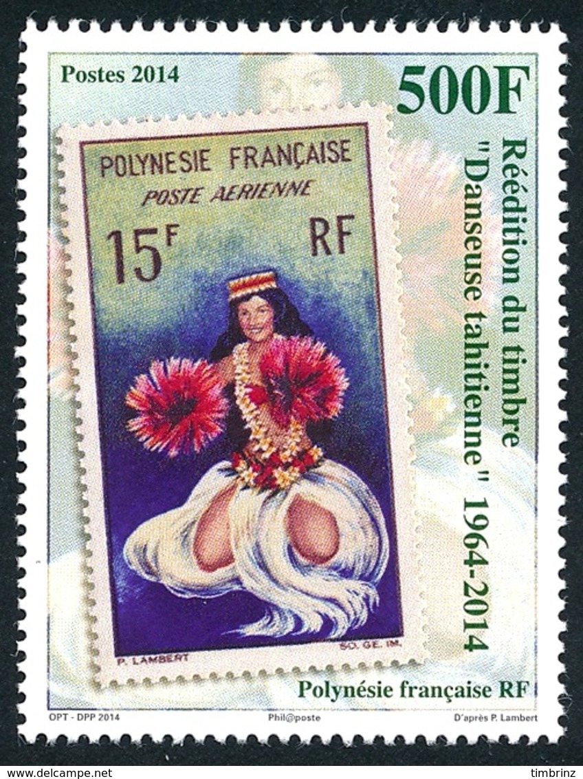 POLYNESIE 2014 - Yv. 1077 **   Faciale= 4,20 EUR - Timbre Sur Timbre. Danseuse Tahitienne  ..Réf.POL24974 - Nuevos