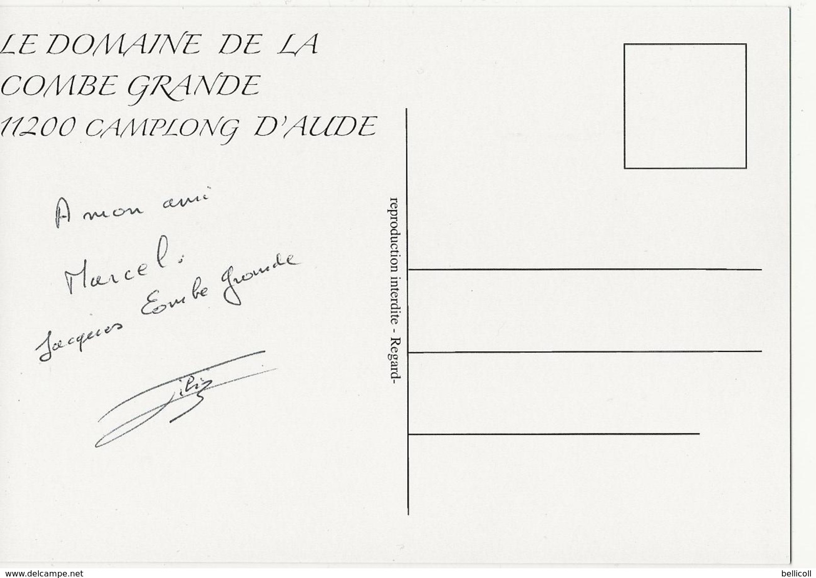 CAMPLONG  - Domaine Combe Grande Viticulture Travail De La Vigne Labour (cheval Et Charrue)  Autographe Du Propriétaire - Autres & Non Classés