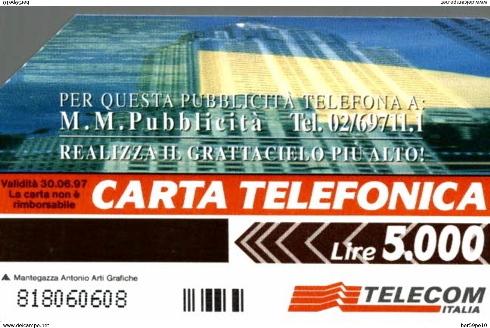 ITALIE CARTA TELEFONICA SU COL SUCCESSO !  LIRE 5.000 - Collections