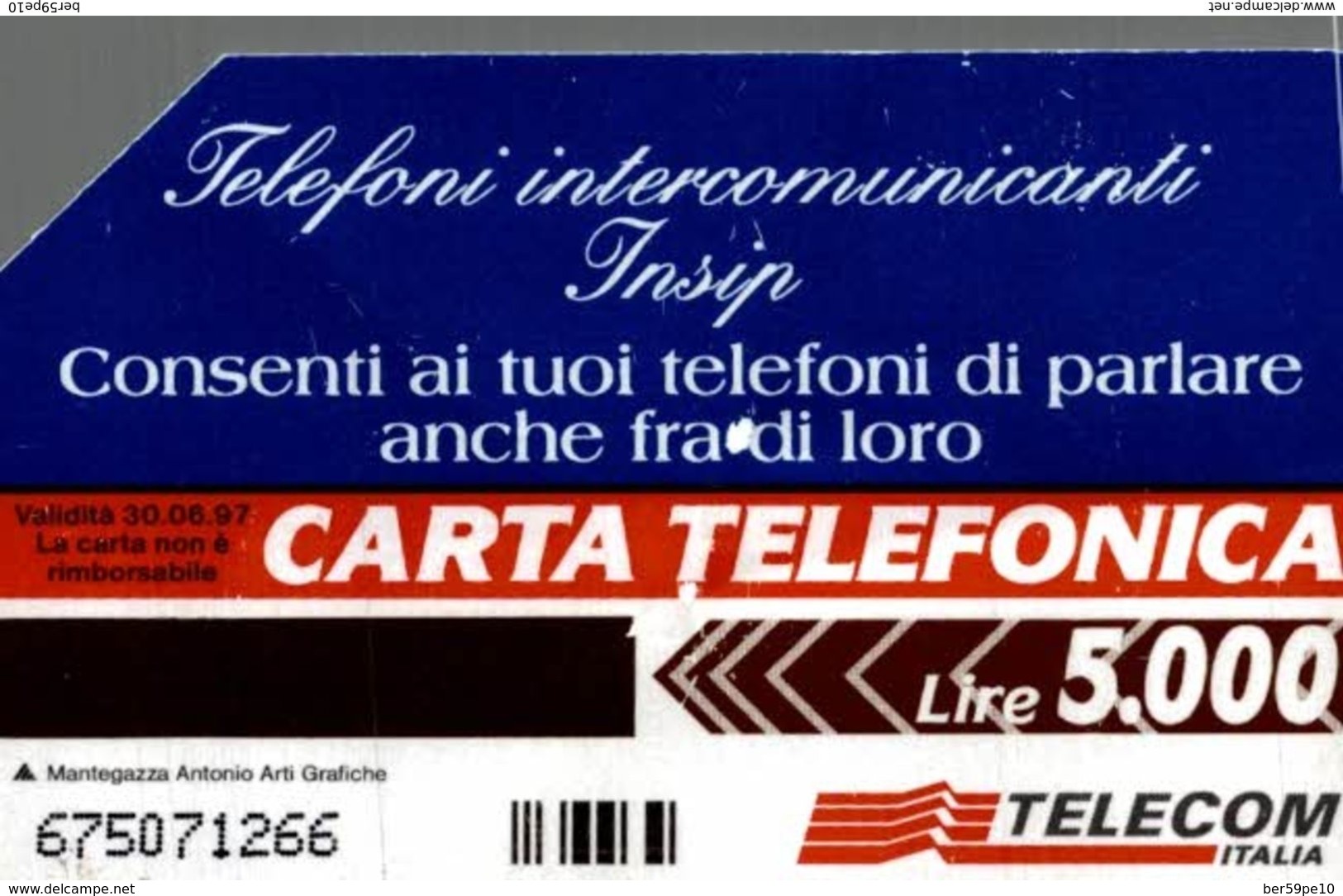 ITALIE CARTA TELEFONICA TELEFONI INTERCOMUNICATI INSIP  LIRE 5.000 - Collections