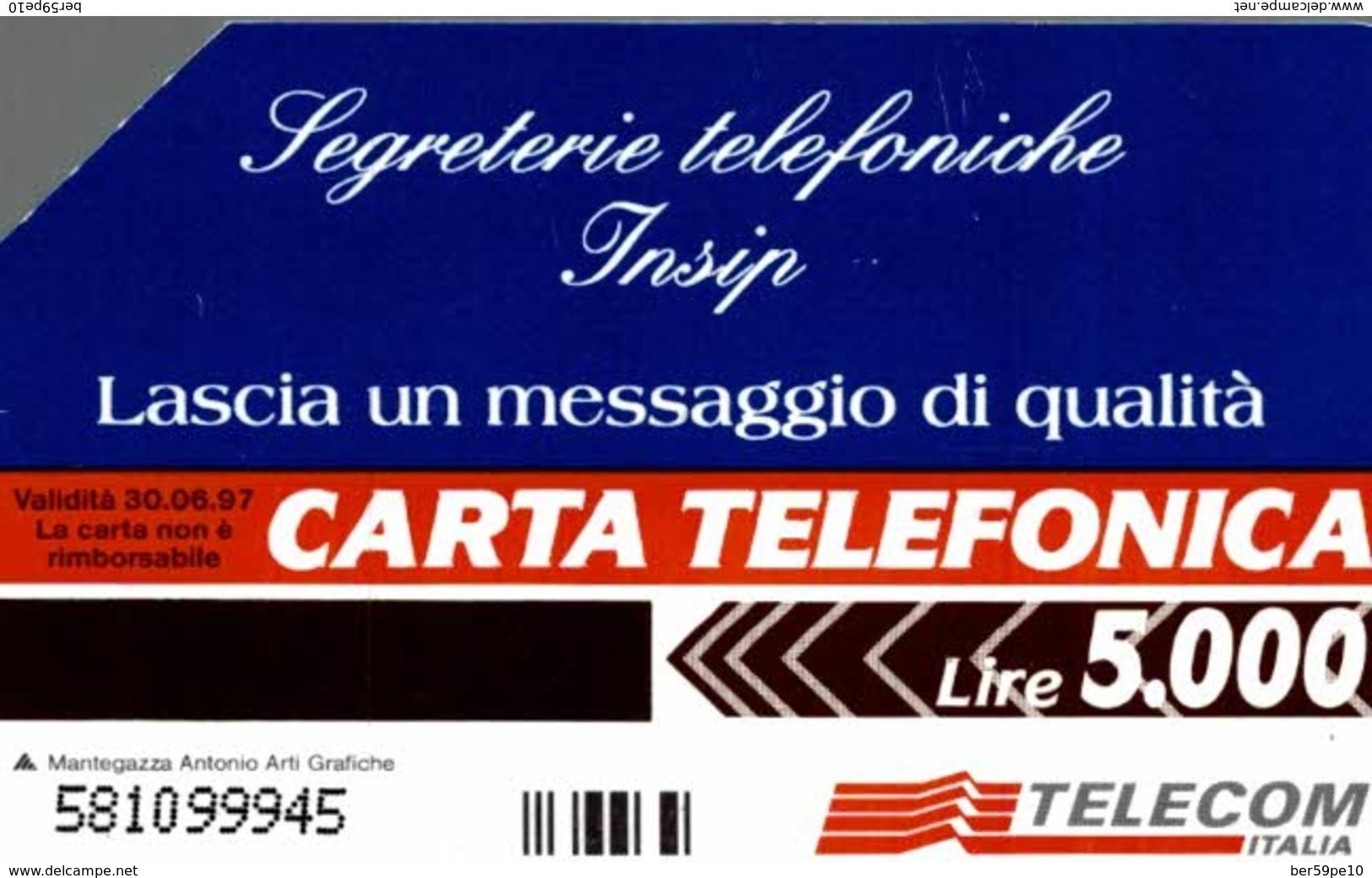 ITALIE CARTA TELEFONICA SEGRETERE TELEFONICHE INSIP LIRE 5.000 - Collezioni