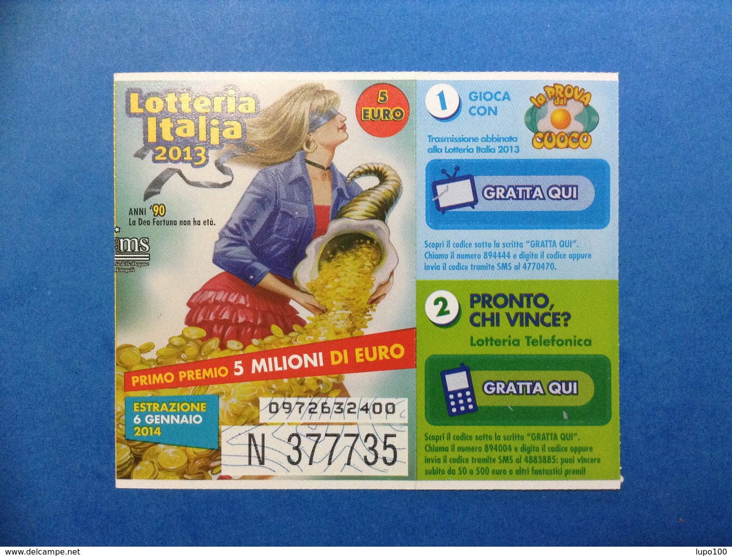 2013 BIGLIETTO LOTTERIA NAZIONALE ITALIA ESTRAZIONE 2014 ANNI 90 LA PROVA DEL CUOCO - Biglietti Della Lotteria