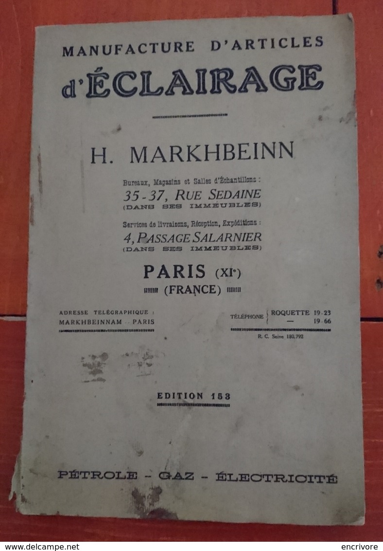 Catalogue MARKHBEINN Manufacture D'articles D'éclairage Paris - Matériel Et Accessoires