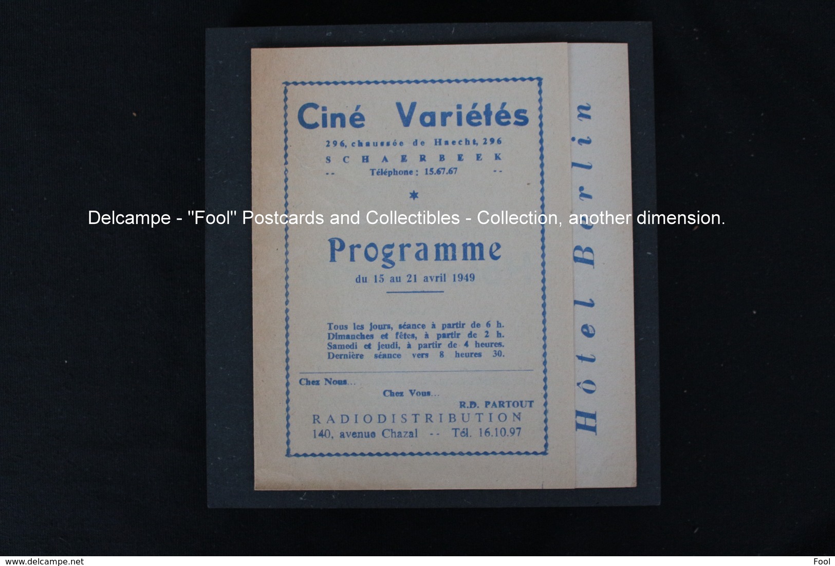 Schaerbeek Cinéma Ciné Variétés Ch. De Haecht Film Hôtel Berlin Peter Lorre 1949 The Last Days Of Hitler's Terror - Programs