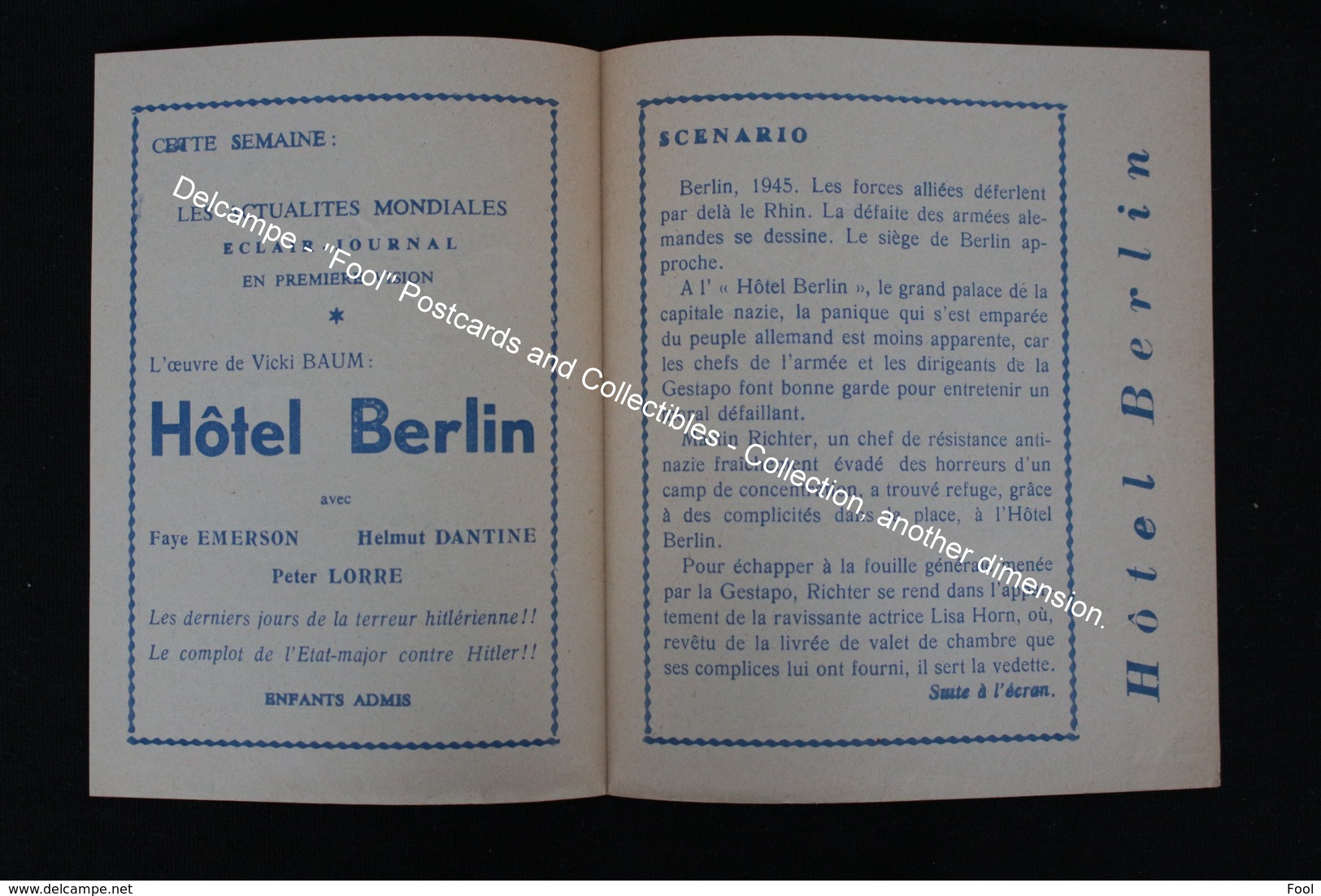 Schaerbeek Cinéma Ciné Variétés Ch. De Haecht Film Hôtel Berlin Peter Lorre 1949 The Last Days Of Hitler's Terror - Programmes