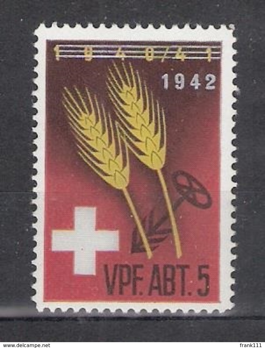 Schweiz Soldatenmarken Verpflegung Vpf. Abt. 5 ** Silberf. Aufdruck 1942 - Vignettes