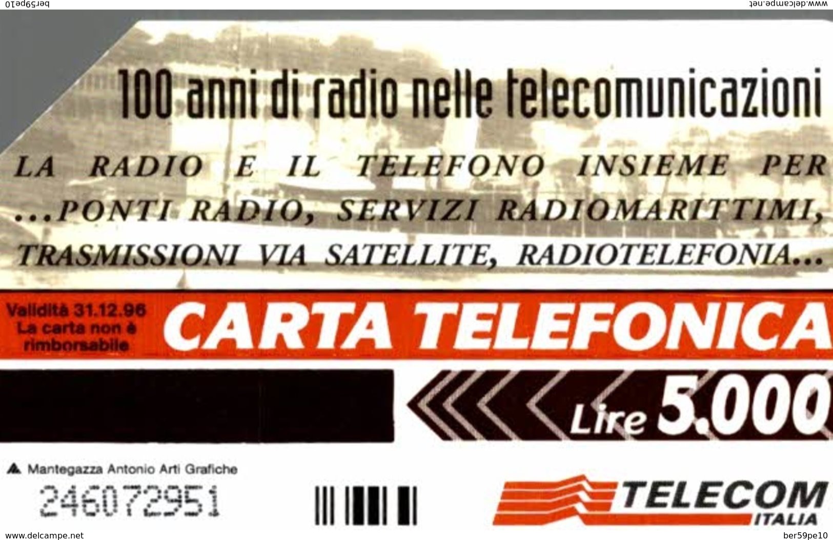 ITALIE CARTA TELEFONICA  CENTENARIO DELLA RADIO 1895-1995  LIRE 5.000 - Verzamelingen