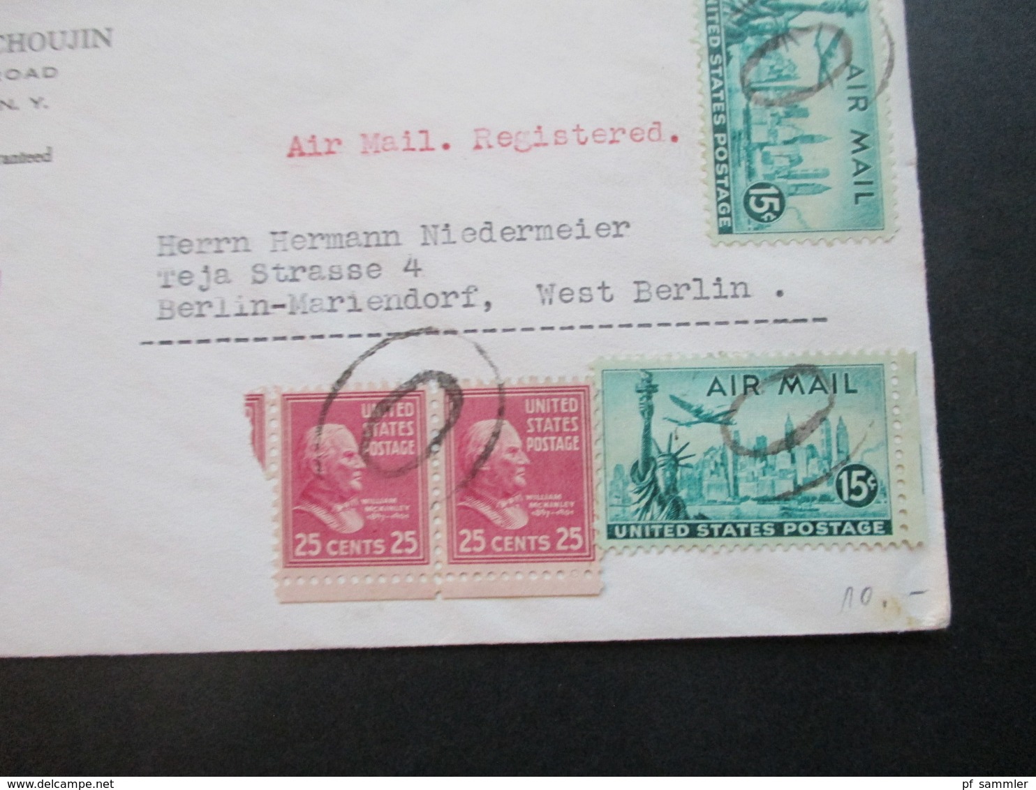 USA 1938/1959 Air Mail / Registered Paul P. Jemtschoujin Bronxville Nach Berlin Mariendorf West Berlin Nr. 436 Waag.Paar - Covers & Documents