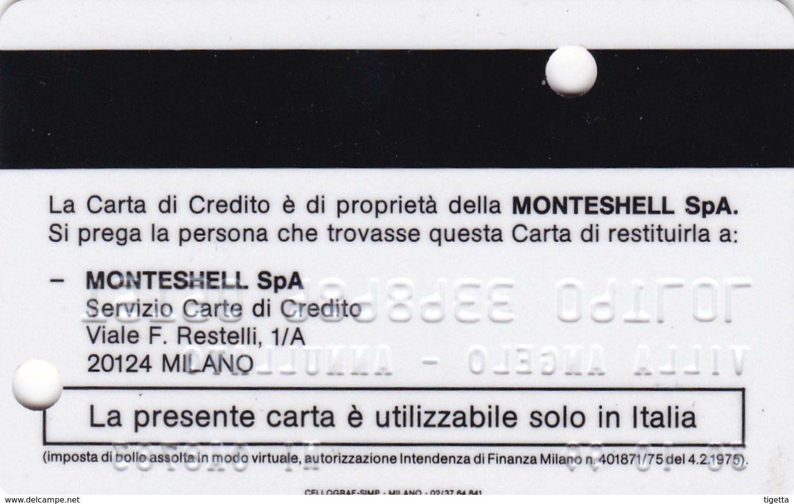 SCHEDE TESSERE SERVIZIO CARBURANTI MONTESHELL  NON ATTIVA - Altri & Non Classificati