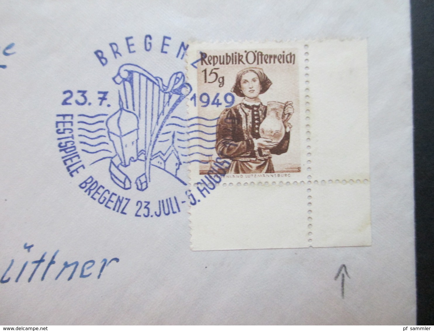 Österreich 1948 / 49 Trachten Nr. 896 Als Eckrand Unten Rechts! SST Bregenz Festspiele Als Drucksache Nach Gmunden - Storia Postale