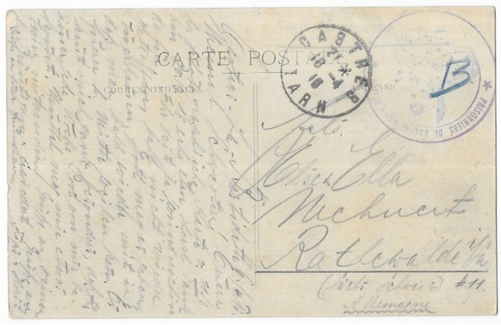 Carmaux Hopital Des Mines Cachet Prisonniers De Guerre 1916 - Carmaux