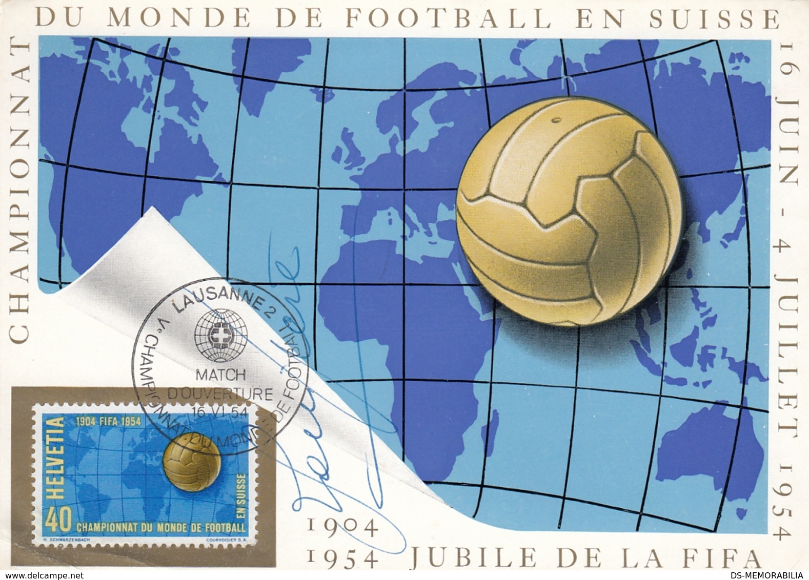 Soccer Football World Cup Championship Switzerland 1954 Maximum Card MC W Signature - 1954 – Suiza