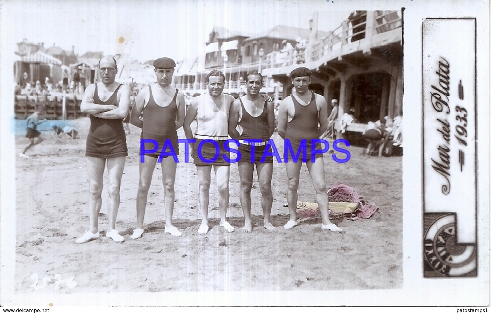 124969 ARGENTINA MAR DEL PLATA BEACH PLAYA COSTUMES MAN'S YEAR 1933 REAL PHOTO POSTAL POSTCARD - Argentinien