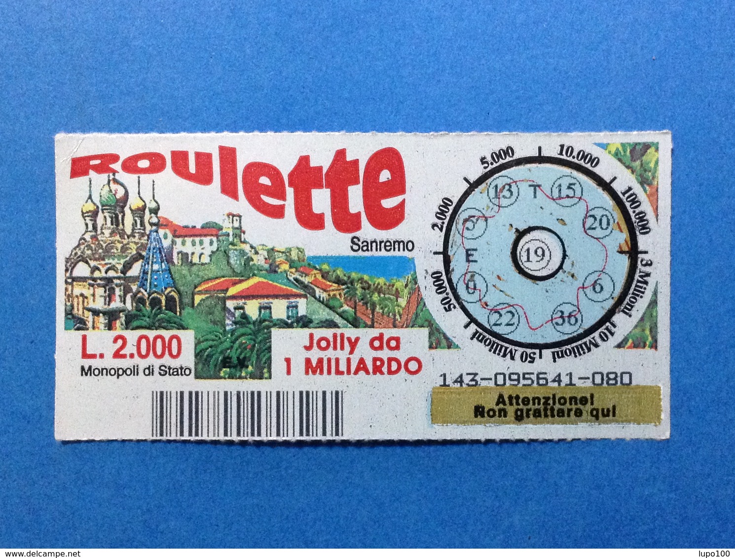 BIGLIETTO LOTTERIA GRATTA E VINCI USATO L. 2000 ROULETTE SANREMO - Biglietti Della Lotteria