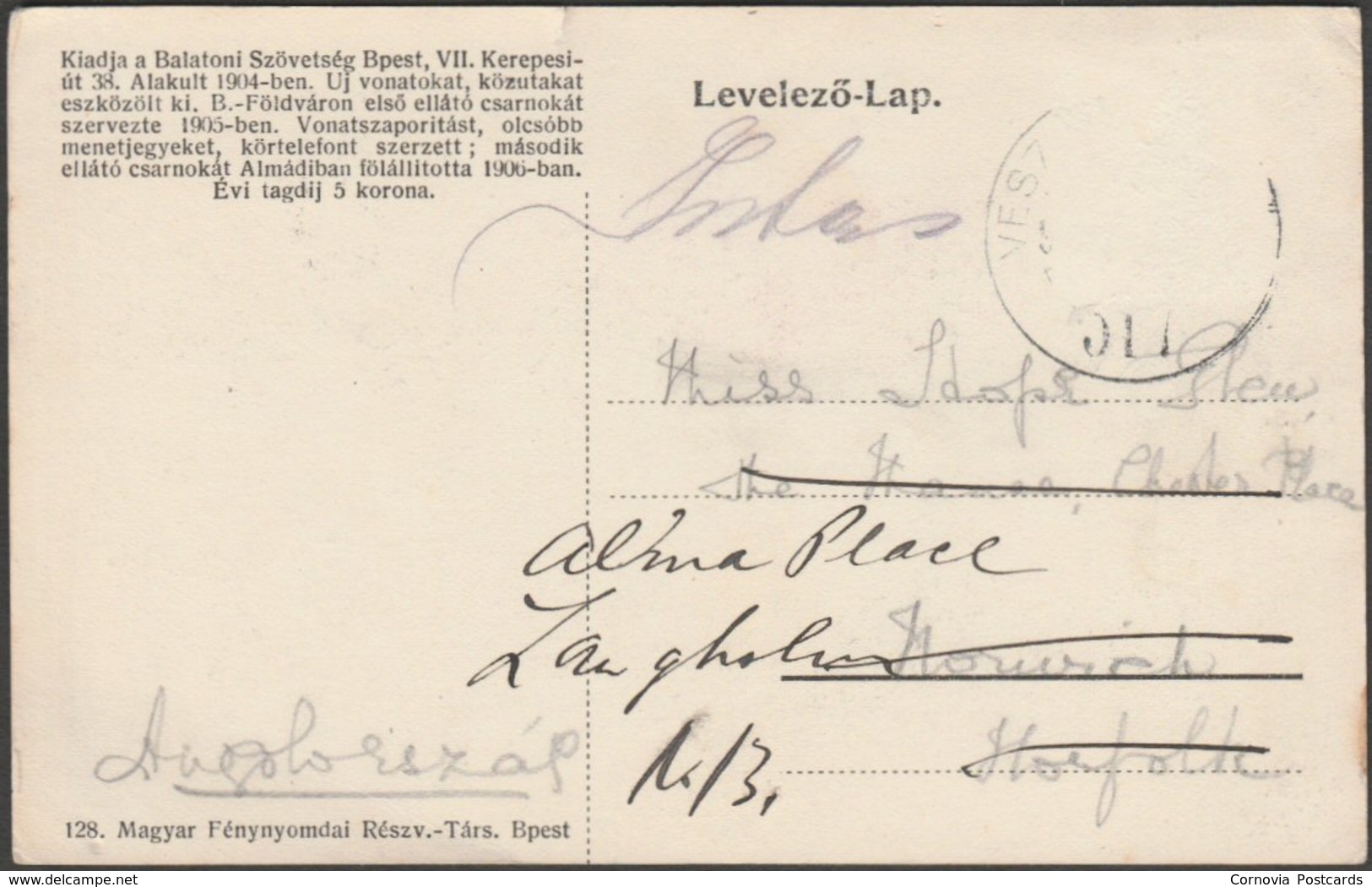 Gőzhajó Kikötő, Almádi, C.1910s - Magyar Fénynyomdai Részv Levelezőlap - Hongarije